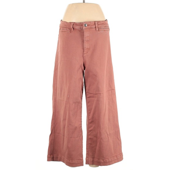 OAT New York Wide Leg Cropped Pants Rust Pink Size‎ 31 High Rise Cotton Stretch - Picture 1 of 4